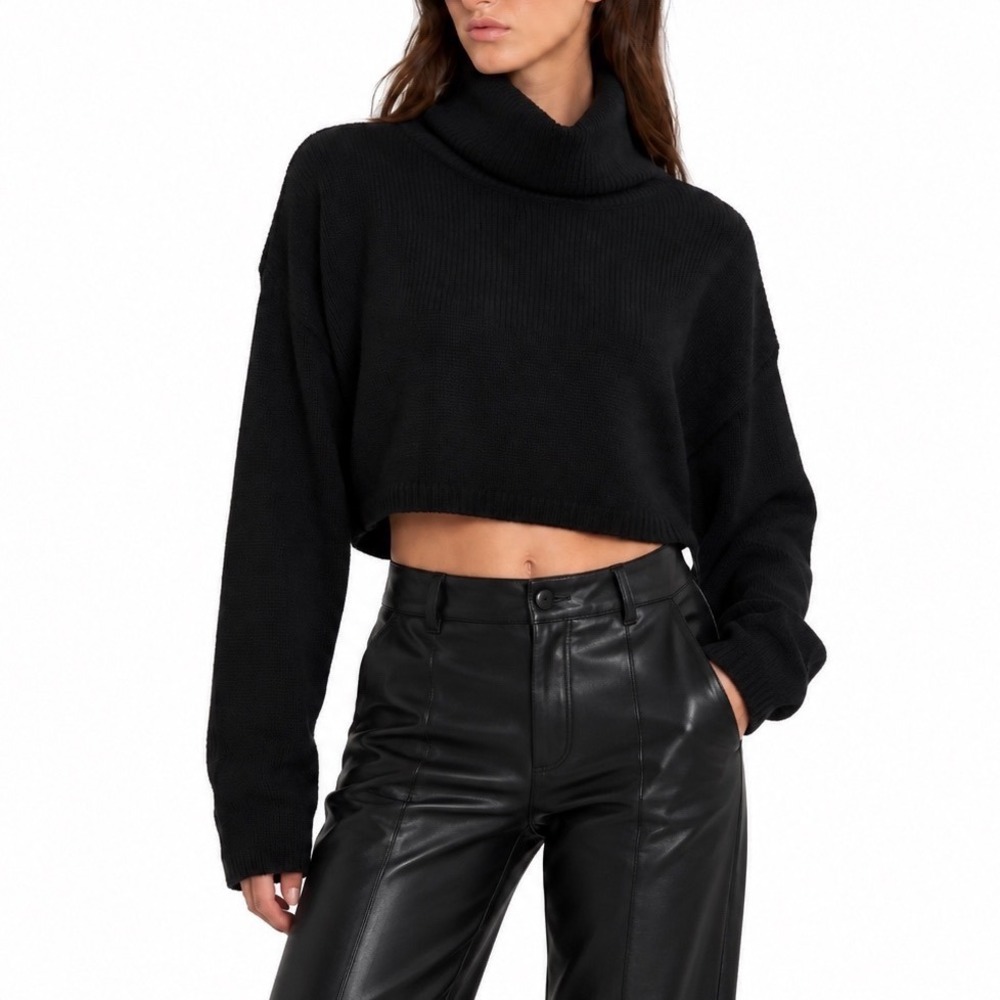 The Frankie Shop Black Cropped Turtleneck Wool Blend Sweater Medium Large